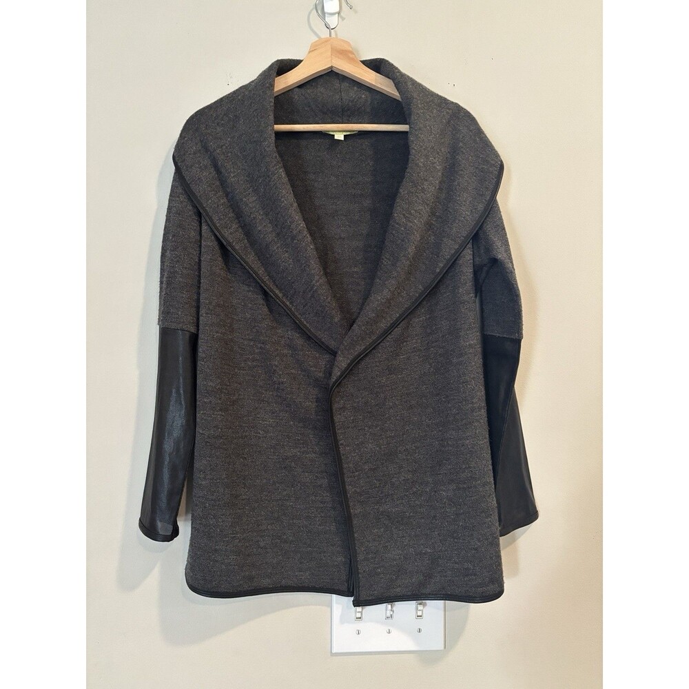 Shawl Collar Sweater Wrap With Faux Leather XS Gray Career Casual Office Work‎